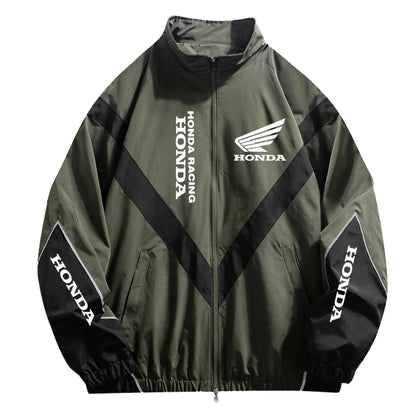 Men’s Patchwork Colorblock Moto Biker Jacket – Lightweight Zip-Up Windbreaker
