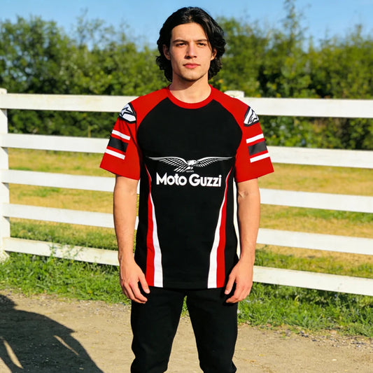 Men's Motorcycle Streetwear T-Shirt – Racing Stripes Breathable Short Sleeve Tee