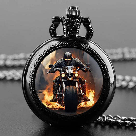 Fire Biker Pocket Watch — Necklace Pendant 10 Colors
