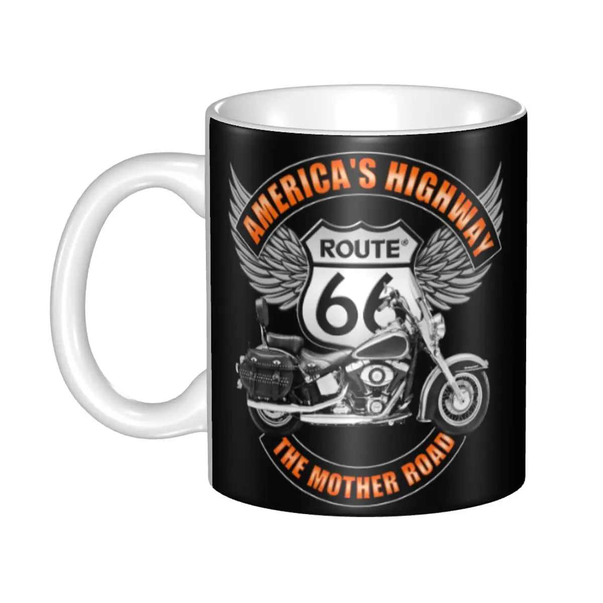 Route 66 Biker Mug – Vintage Motorcycle Ceramic Coffee Cup