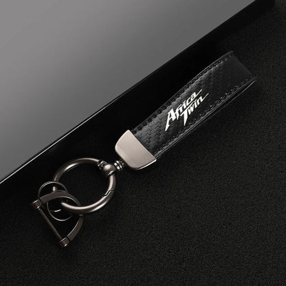 Carbon Fiber Leather Motorcycle Keychain – Red & Black