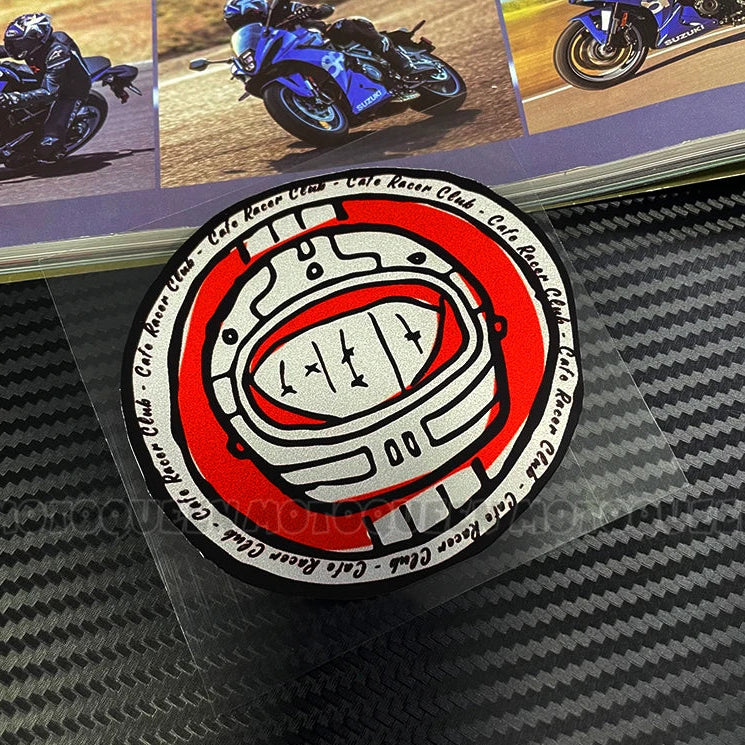 Cafe Racer Vintage Motorcycle Skull Sticker – Reflective PVC Decal for Helmet, Fuel Tank & Fender