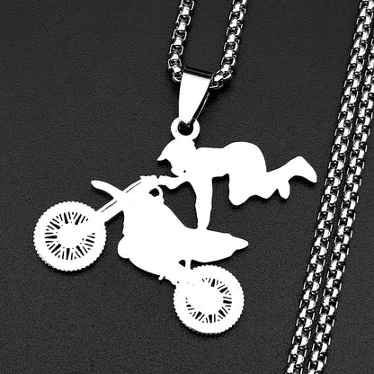 Motocross Rider Pendant Necklace – Stainless Steel Dirt Bike Jewelry