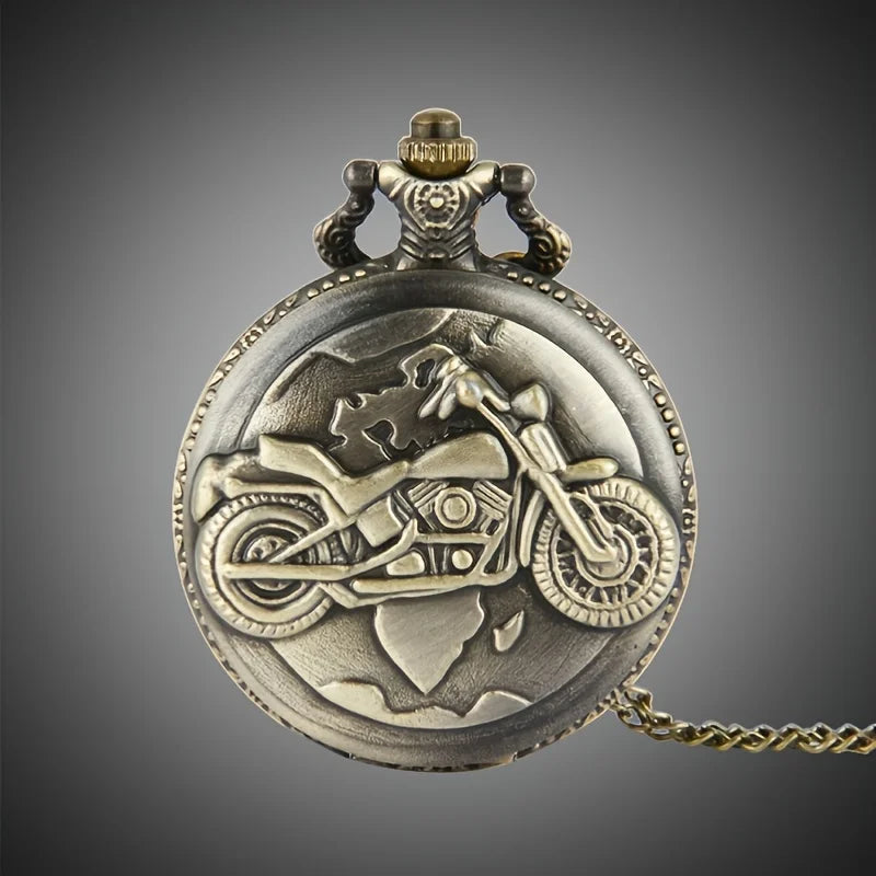 Vintage Motorcycle Quartz Pocket Watch — Bronze