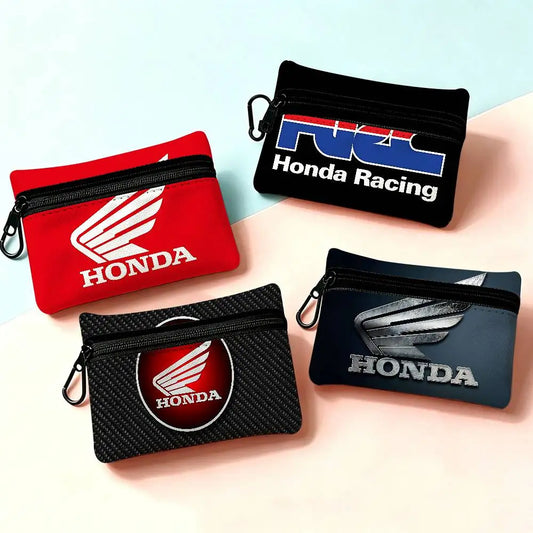 Motorcycle Logo Mini Oxford Coin Purse with Carabiner Hook – Zipper Pouch Key Card Wallet