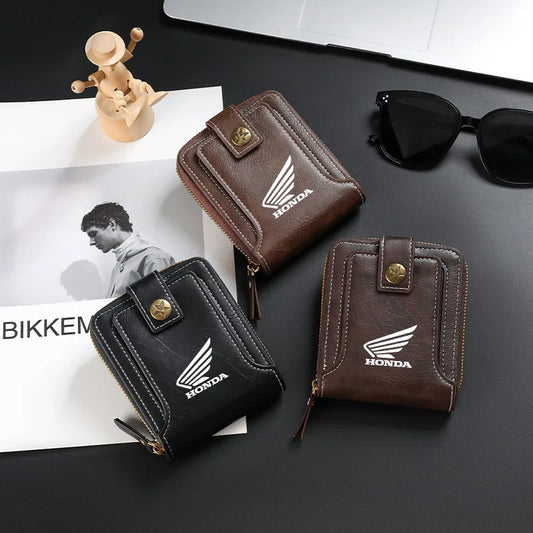 Motorcycle Logo Leather Wallet – Card, License & Money Purse for Riders