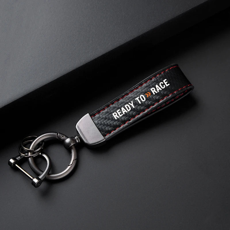 Ready to Race Carbon Fiber Keychain – Motorcycle Accessory | Red & Black