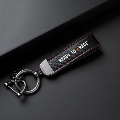 Ready to Race Carbon Fiber Keychain – Motorcycle Accessory | Red & Black