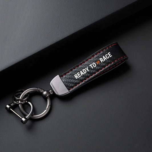 Ready to Race Carbon Fiber Keychain – Motorcycle Accessory | Red & Black