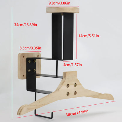 Wooden Motorcycle Helmet & Cap Hanger – Stainless Steel Wall Mount