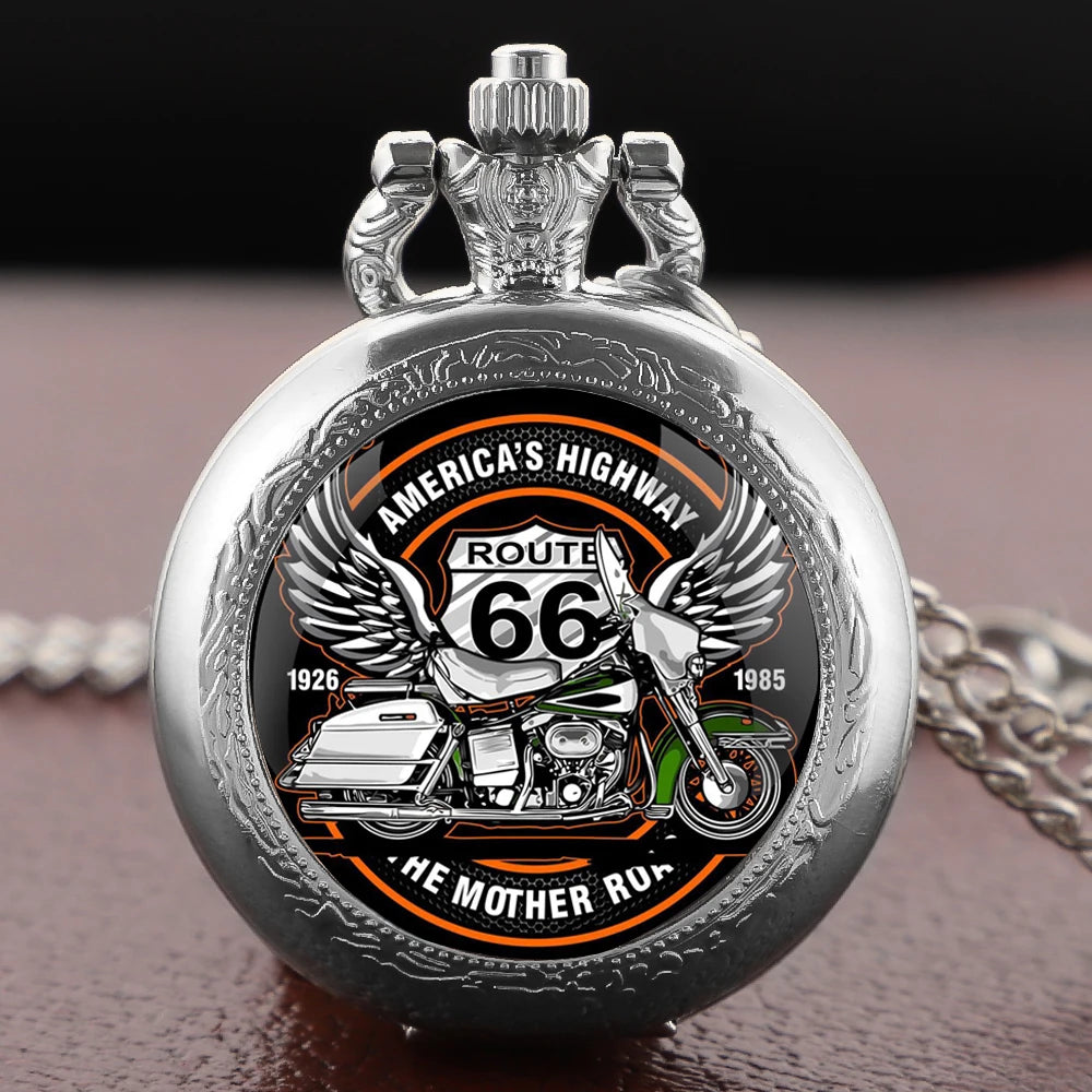 Motorcycle Dome Glass Pocket Watch — Vintage Necklace Chain