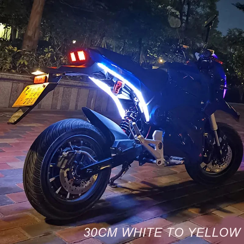 แถบไฟเลี้ยว DRL LED แบบยืดหยุ่นสำหรับรถจักร – 2 ชิ้น