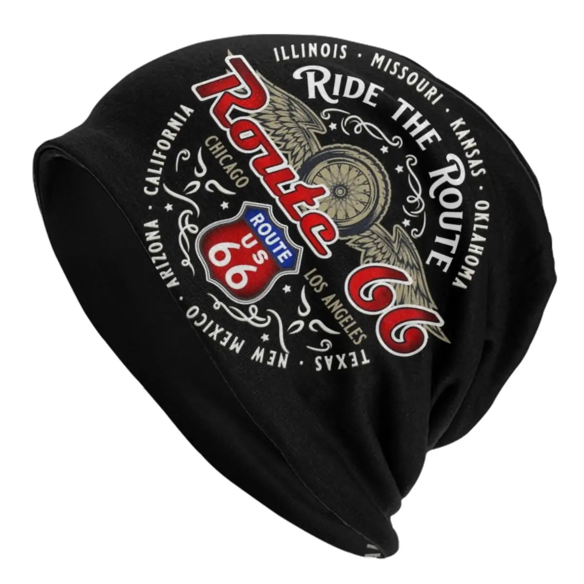 Route 66 Motorcycle Beanie Hat – Knitted Skull Cap for Riders
