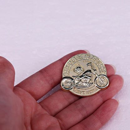Classic Chopper Motorcycle Brooch | Gold Round Biker Pin Badge