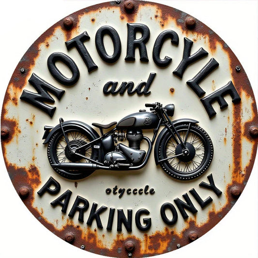 Vintage Motorcycle Metal Sign – Rustic Parking Only Wall Art