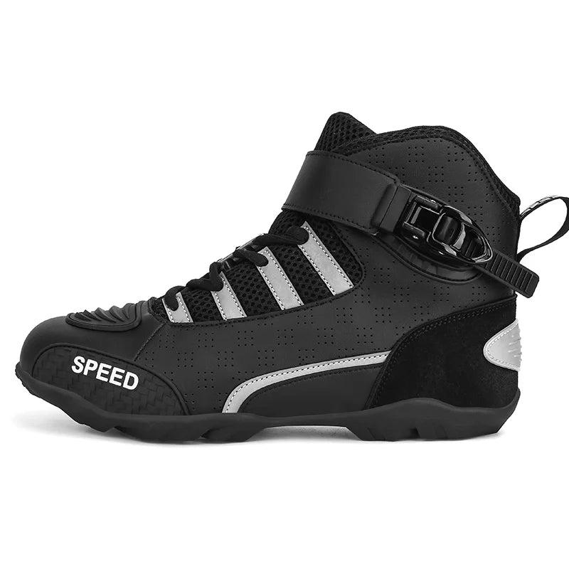 Men's Leather Motorcycle Ankle Boots – Breathable Anti-Slip Racing Shoes