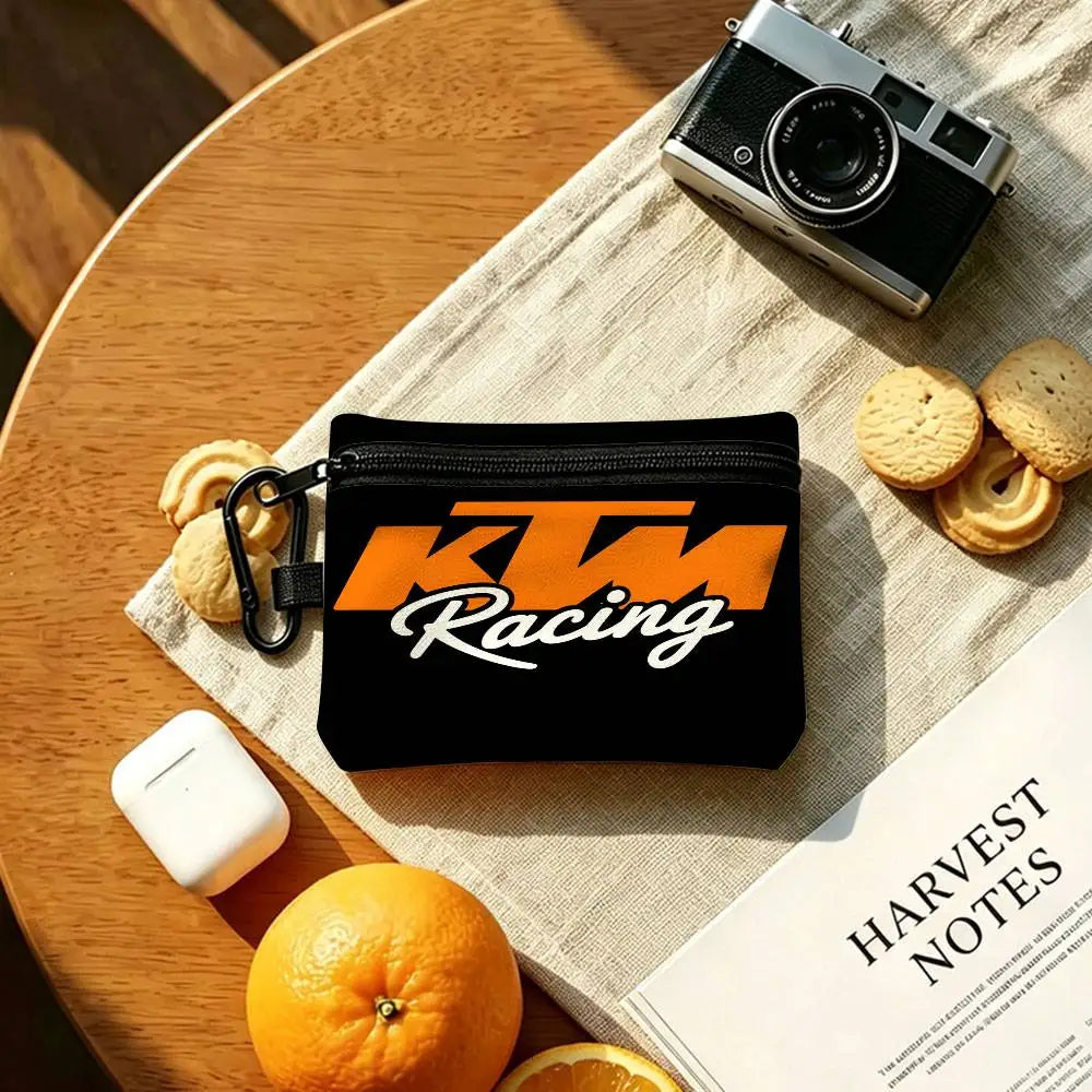 Classic Motorcycle Logo Oxford Zipper Pouch – Mini Coin & Key Wallet with Carabiner