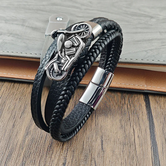 Men’s Classic Leather Bracelet – Stainless Steel Double-Safety Clasp