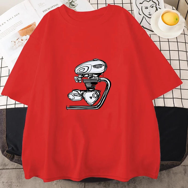 Retro Motorcycle Engine Print T-Shirt – Unisex Street Style