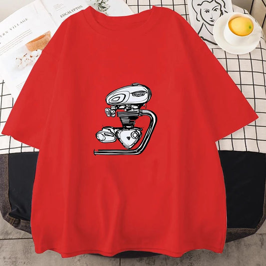 Retro Motorcycle Engine Print T-Shirt – Unisex Street Style