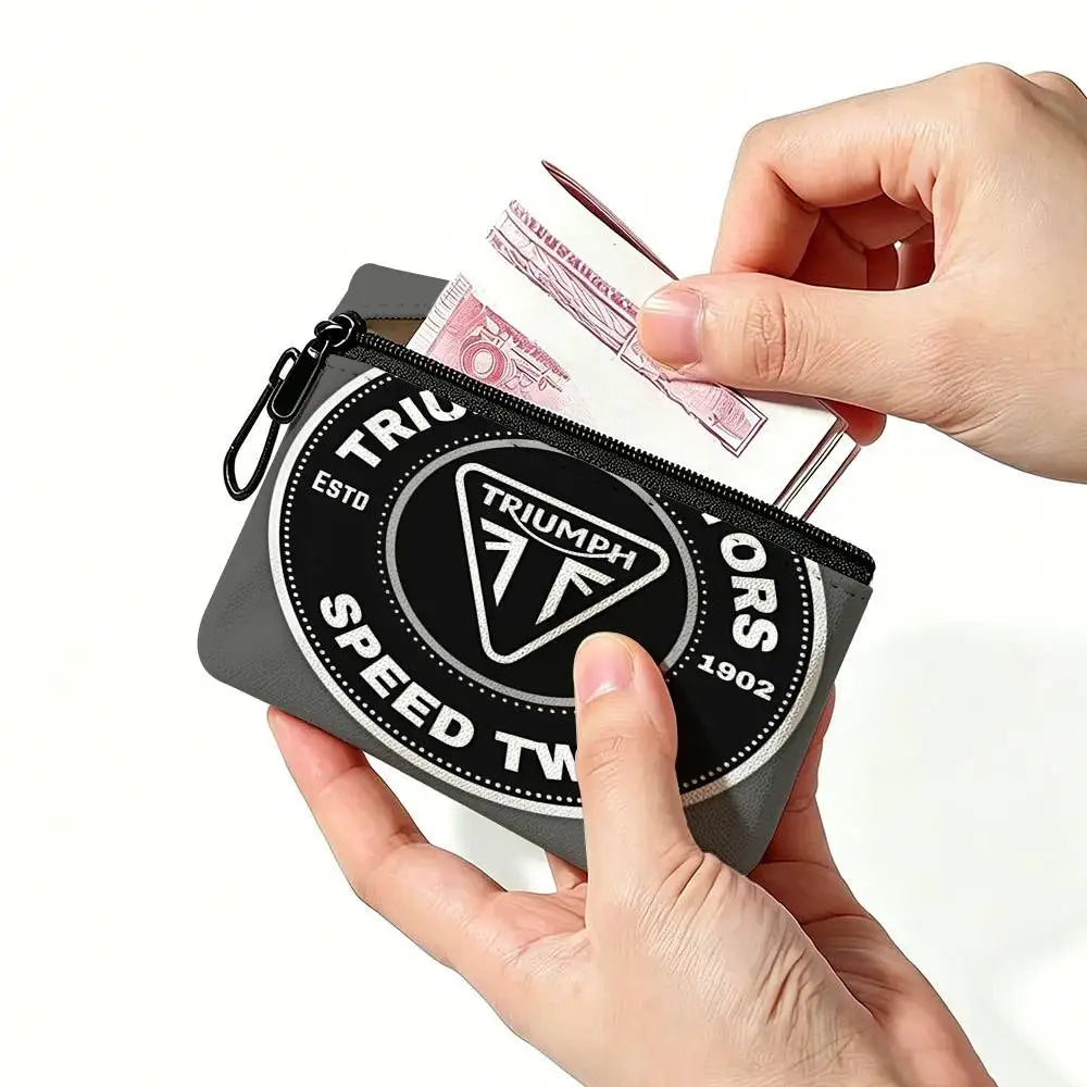 Motorcycle Print Oxford Coin Purse – Mini Zipper Pouch with Carabiner Hook