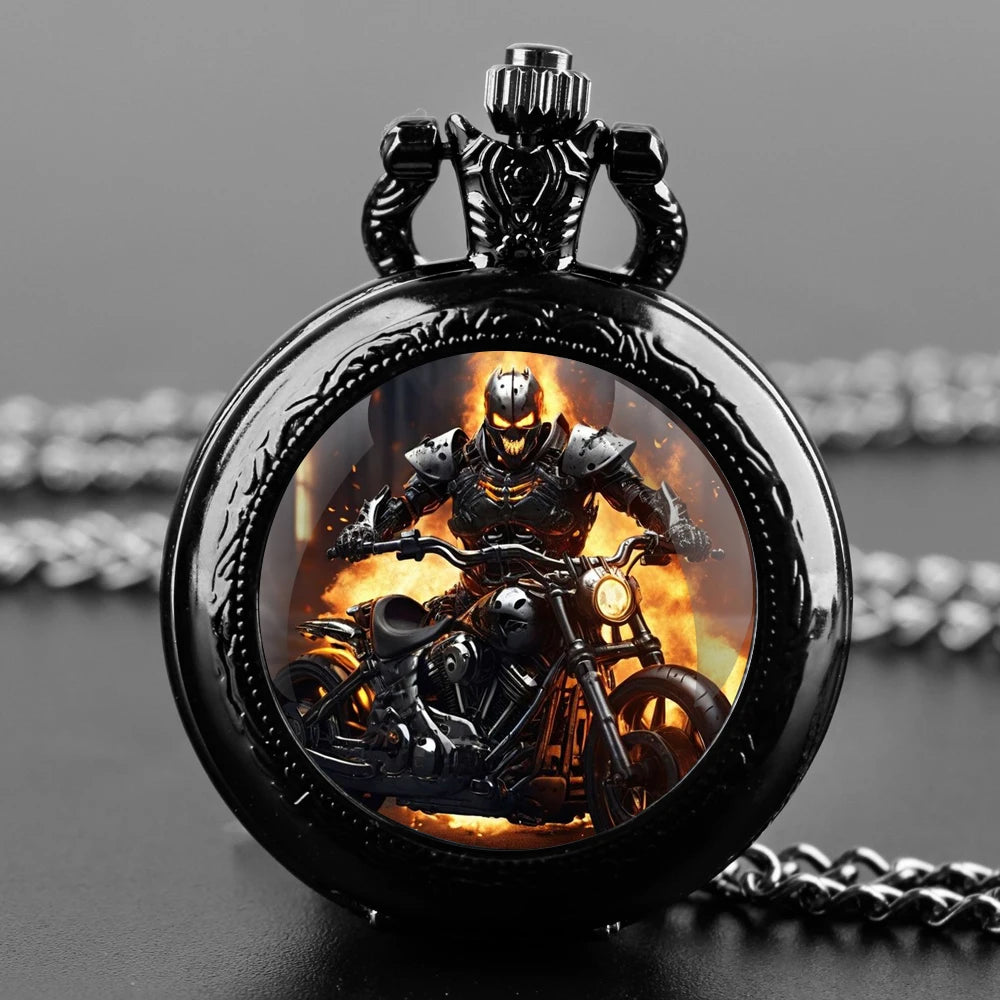 Fire Biker Pocket Watch — Necklace Pendant 10 Colors