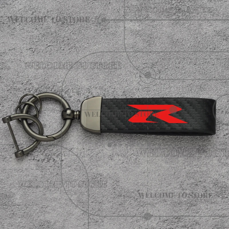 Carbon Fiber Leather Motorcycle Keychain – GSX-R GSX-S Key Ring