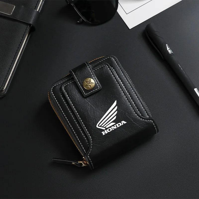 Motorcycle Logo Leather Wallet – Card, License & Money Purse for Riders