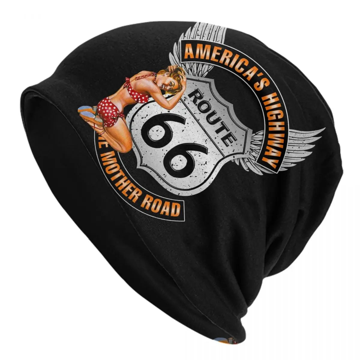 Route 66 Motorcycle Beanie Hat – Knitted Skull Cap for Riders