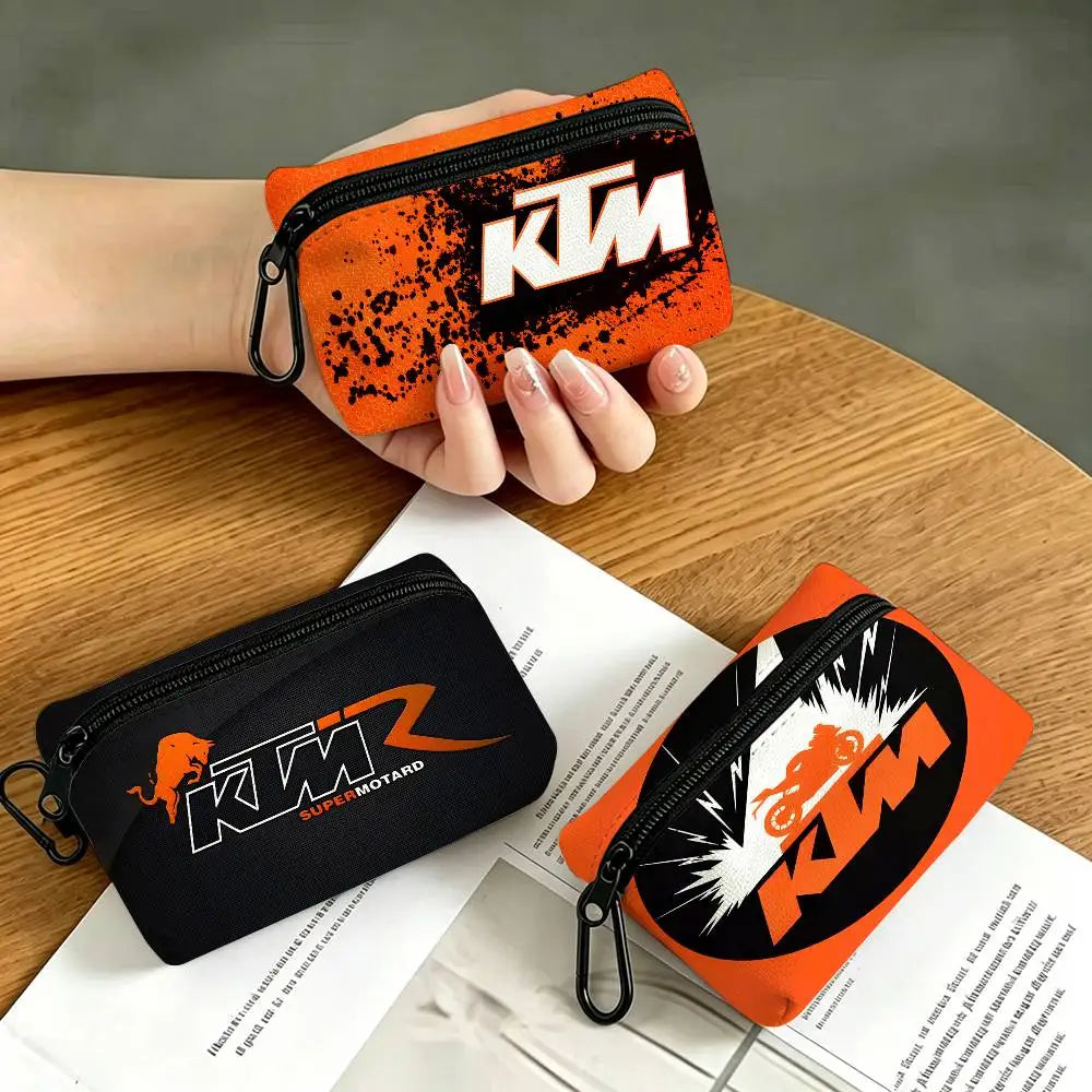 Classic Motorcycle Logo Oxford Zipper Pouch – Mini Coin & Key Wallet with Carabiner