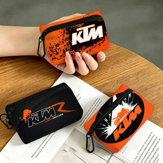 Classic Motorcycle Logo Oxford Zipper Pouch – Mini Coin & Key Wallet with Carabiner