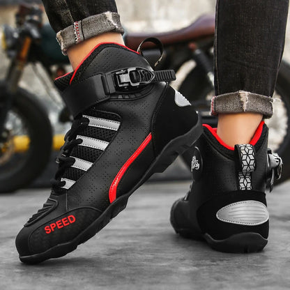 Men's Leather Motorcycle Ankle Boots – Breathable Anti-Slip Racing Shoes