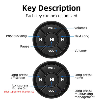 Wireless Bluetooth Media Button – Handlebar & Steering Wheel Mount Music Controller iOS Android 10m