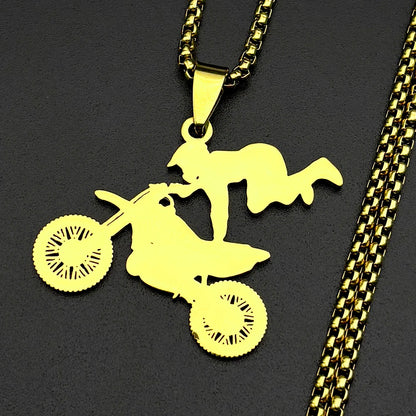 Motocross Rider Pendant Necklace – Stainless Steel Dirt Bike Jewelry