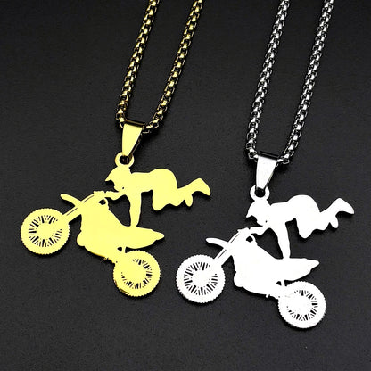 Motocross Rider Pendant Necklace – Stainless Steel Dirt Bike Jewelry