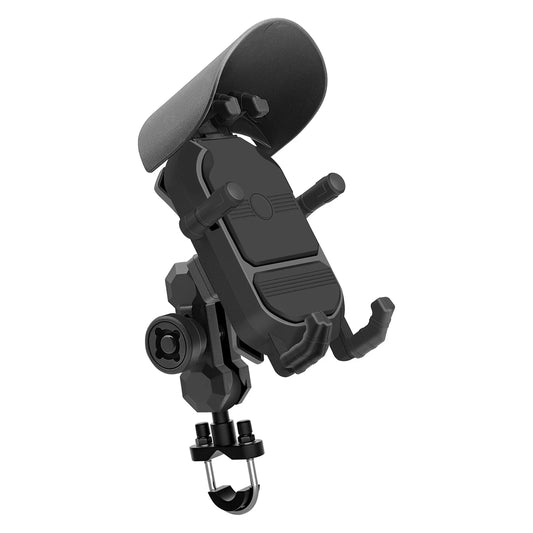 Motorcycle Phone Holder with Sun Visor – 360° Handlebar Mount