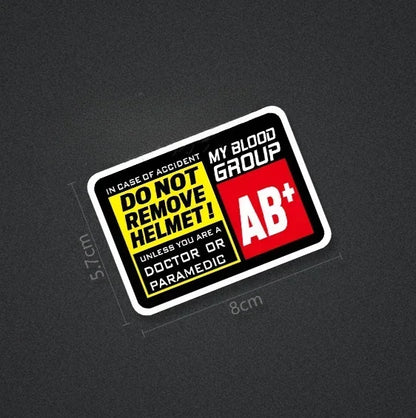 Blood Type Helmet Safety Sticker – Do Not Remove Helmet | 8 Blood Groups | 8×5.7cm
