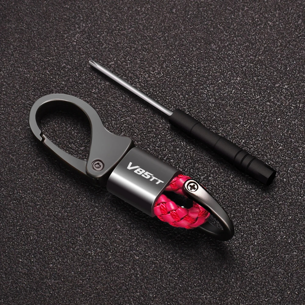 Motorcycle Leather Hand-Woven Keychain – Aluminum Alloy Key Ring