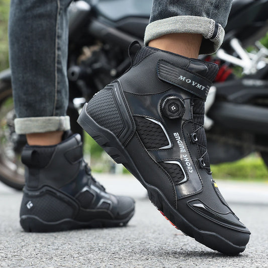 Men's Leather Motorcycle Ankle Boots – Breathable Anti-Slip Windproof Riding Shoes