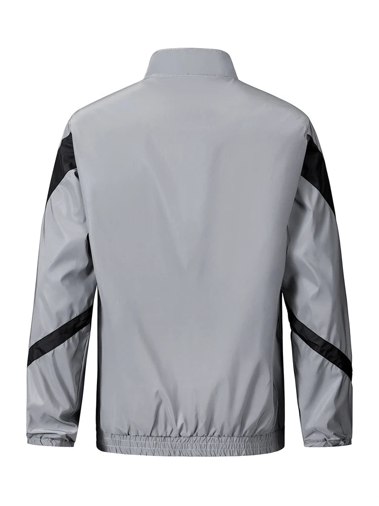 Men’s Night Reflective Patchwork Jacket – Stand Collar Streetwear | Spring & Autumn