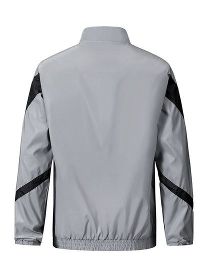 Men’s Night Reflective Patchwork Jacket – Stand Collar Streetwear | Spring & Autumn