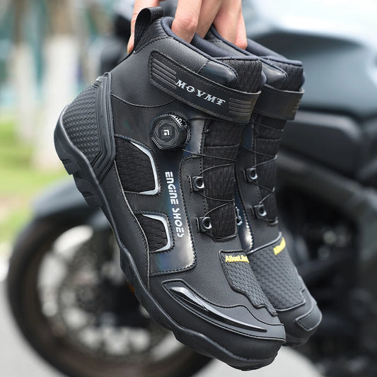 Men's Leather Motorcycle Ankle Boots – Breathable Anti-Slip Windproof Riding Shoes