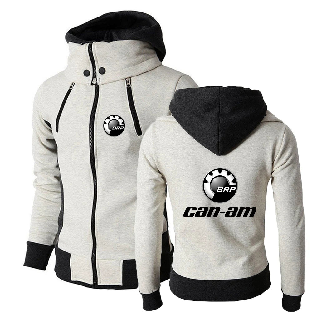 Moto Rider Zip Hoodie – Cotton-Lined Graphic Print Spring & Autumn
