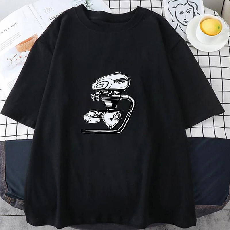 Retro Motorcycle Engine Print T-Shirt – Unisex Street Style