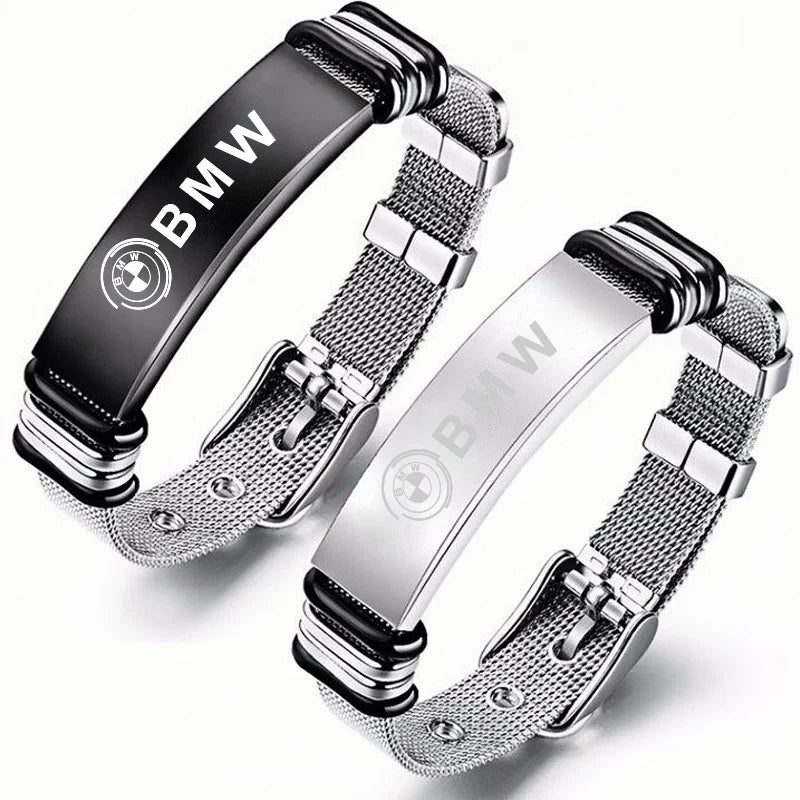 Adjustable Stainless Steel Motorsport Bracelet – Silver & Black