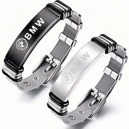 Adjustable Stainless Steel Motorsport Bracelet – Silver & Black