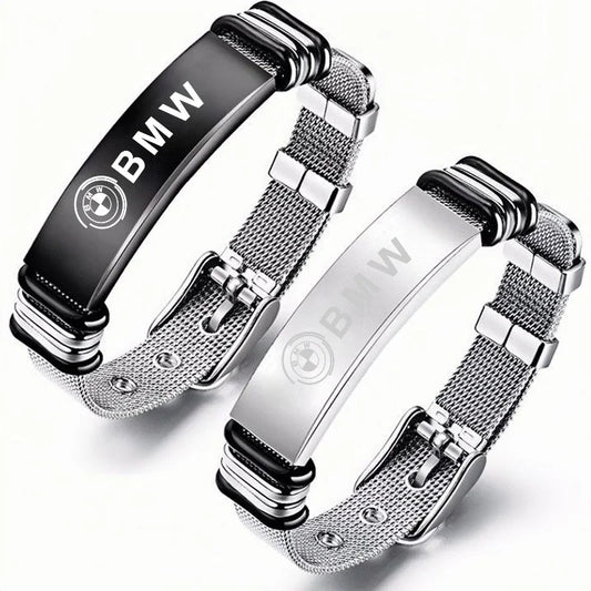 Adjustable Stainless Steel Motorsport Bracelet – Silver & Black