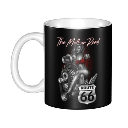 Route 66 Biker Mug – Vintage Motorcycle Ceramic Coffee Cup