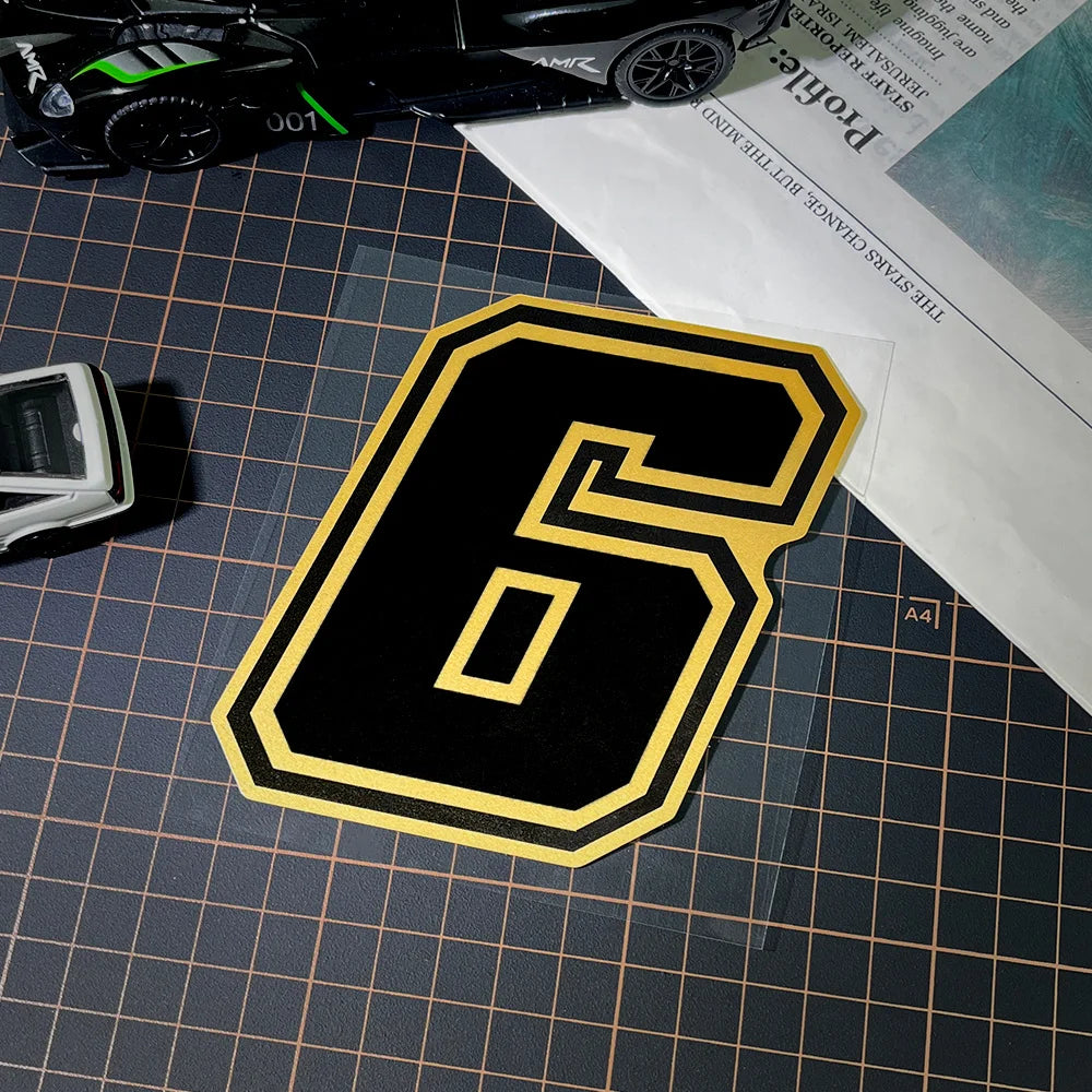 Gold Arabic Numeral Motorcycle Sticker – Vinyl Decal 10cm