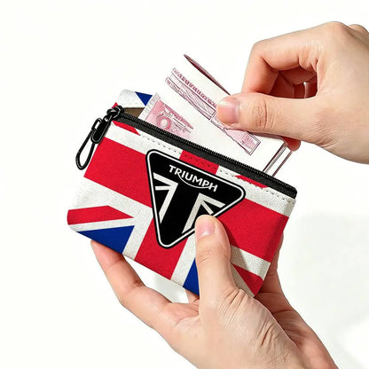 Motorcycle Print Oxford Coin Purse – Mini Zipper Pouch with Carabiner Hook
